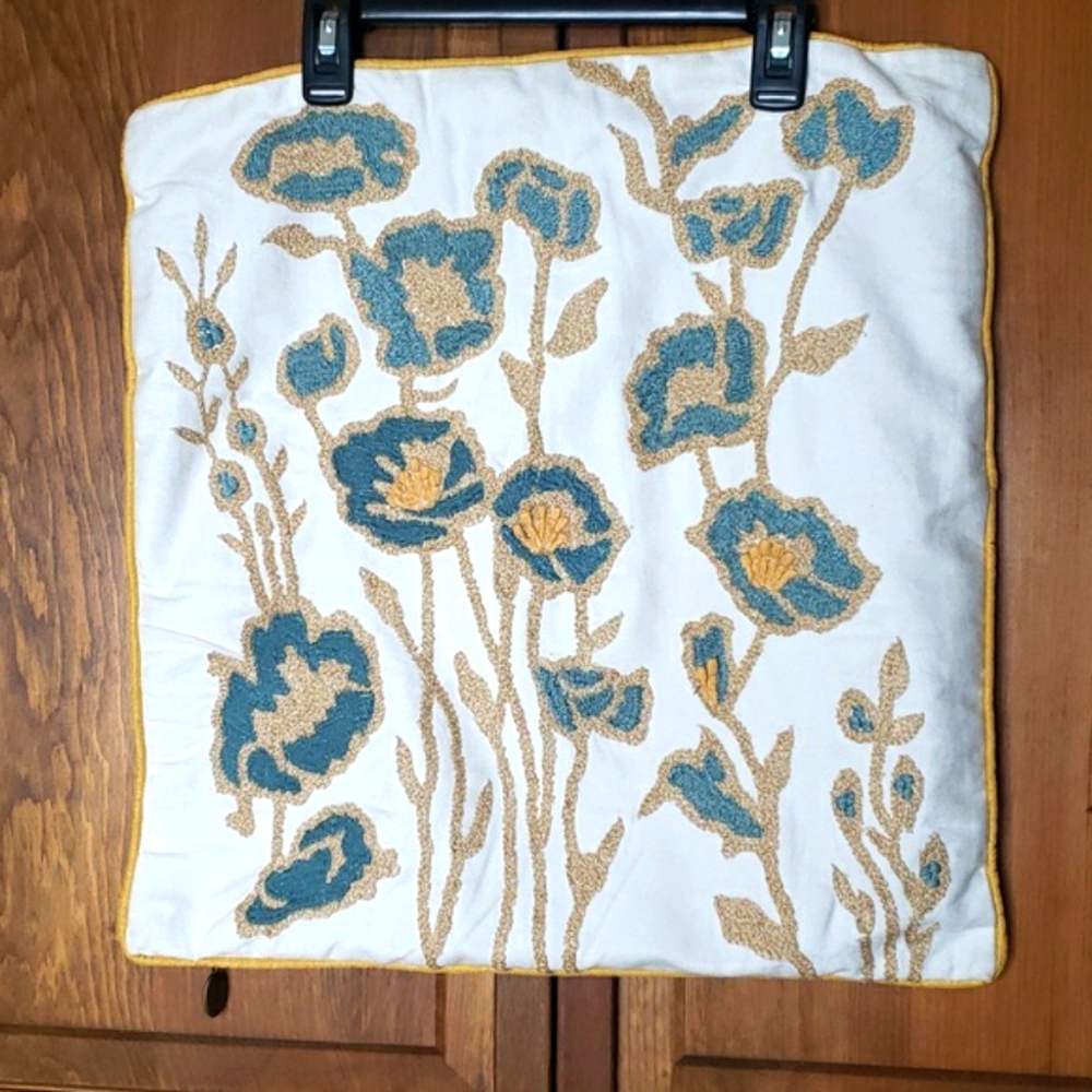 Pier 1 Textured Embroidered Floral Accent Throw Pillow Cover